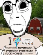 biting_lip clothes glasses horse i_love i_would_never my_little_pony rainbow_dash soyjak stubble subvariant:hornyson subvariant:science_lover text tshirt variant:cobson variant:markiplier_soyjak zoophile // 809x1049 // 1.2MB