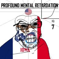 angry animal bald bird black_eyes black_hole black_sclera clenched_teeth closed_mouth cracked_teeth drool eagle ear flag flag:iowa flag:united_states glasses hair iowa iq iq_bell_curve mustache nightmare_fuel no_pupils profound_mental_retardation retard soyjak star_(symbol) state stubble text united_states variant:feraljak wrinkles // 1024x1024 // 148.9KB