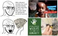 2soyjaks africa animal arm child closed_mouth concerned glasses hand holding_object irl money open_mouth place_japan soyjak stubble text variant:soyak // 2555x1603 // 2.5MB