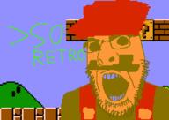 clothes glasses greentext hat mario mustache nintendo open_mouth pixel_art retro soyjak stubble text variant:cobson video_game // 463x328 // 12.3KB
