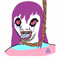 animated bloodshot_eyes boylover_symbol byonbyon crying dead distorted hair hanging inverted japanese_text large_eyes long_hair open_mouth pedophile poyopoyo purple_hair rope soyjak stubble subvariant:commiepedotroon suicide tranny variant:kuzjak // 326x400 // 86.9KB