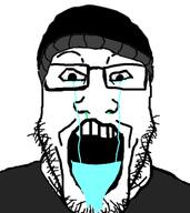 bloodshot_eyes clothes crying doomer hat mucus open_mouth stubble variant:markiplier_soyjak // 1275x1432 // 433.8KB