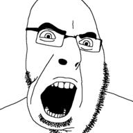 angry flip glasses hair looking_to_the_left open_mouth soyjak stubble teeth thick_eyebrows variant:cobson // 721x720 // 8.1KB