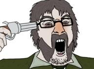 disco_elysium firearm green grey_eyes grey_hair gun gun_to_head harrier_du_bois holding_gun holding_object holding_revolver imminent_death imminent_suicide mullet mutton_chops revolver soyjak stubble suicide variant:peakyjak video_game weapon white_background white_skin // 1400x1019 // 359.0KB