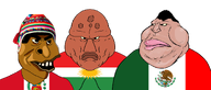 3soyjaks angry beard big_lips big_nose brown_skin clothes fat flag flag:kurdistan flag:mexico flag:peru frown hair lips looking_at_you mexico meximutt mutt_trio_2.0 obese open_mouth original satoko_houjou(namefag) series:muttvariants_from_meximutt series:muttverse soyjak teeth template transparent_background tshirt variant:disgusting_trevorcreature variant:meximutt variant:peruvianmutt yellow_sclera // 2129x906 // 326.9KB