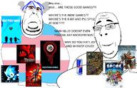bloodshot_eyes blue_hair deltarune factorio fat forsaken mount_and_blade mouthwashing_(game) outcome_memories piercing redbull retro spore subvariant:blobson subvariant:nucob tranny troonslop ultrakill variant:cobson // 3135x2028 // 2.6MB
