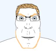 a10_eyes aryan front_facing glasses hair smile soyjak stubble subvariant:teutonson subvariant:teutonson_front teeth teutonic variant:cobson yellow_hair yellow_stubble // 768x695 // 99.4KB
