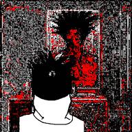 2soyjaks deep_fried distorted glasses hair mirror open_mouth red schizo schizophrenia soyjak stretched_mouth stubble subvariant:schizojak variant:markiplier_soyjak // 600x600 // 75.7KB