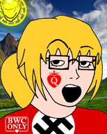 bleached blond bwc bwc_only female flag:nazi_germany glasses landscape nazism open_mouth queen_of_hearts raised_eyebrow series:foidjaks sonnenrad subvariant:soygirl sun swastika tattoo trend:aryan variant:impish_soyak_ears variant:soyak white_background white_skin woman // 788x980 // 383.4KB