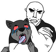 2soyjaks ack arm asphyxiation bald bloodshot_eyes buff choke_hold closed_mouth crying ear furry hand headlock open_mouth red_sclera redraw sharp_teeth soyjak strangling subvariant:chudjak_front the_weak_should_fear_the_strong tongue variant:bernd variant:chudjak vein // 499x461 // 102.3KB