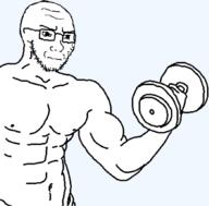 arm buff closed_mouth concerned fit_(4chan) glasses hand holding_object nipple soyjak stubble variant:soyak weightlifting // 505x496 // 57.0KB