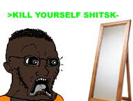 arrow artist:anonimos black black_skin booru brown_hair dan ear glasses greentext mirror nigger nose open_mouth project projecting projection quote shitskin soybooru subvariant:doctos teeth tongue variant:soyak // 1374x1053 // 162.9KB