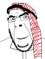arab clothes glasses hat keffiyeh smile soyjak stubble thob variant:cobson // 779x1011 // 30.2KB