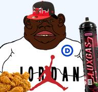 basketball black_skin buck_teeth button chicago_bulls clothes curly_hair democrat fat food fried_chicken galaxy_gas hair hat jordan lips mutt red_lips subvariant:meximutt_front2 teeth tshirt variant:meximutt yellow_teeth // 1675x1583 // 1.2MB