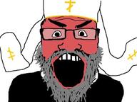 angry beard christianity clothes cross glasses grey_hair hair hat open_mouth orthodox_church orthodox_cross red_face red_skin soyjak subvariant:science_lover tiara variant:markiplier_soyjak // 581x436 // 30.6KB