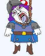 bloodshot_eyes boots cape clash_royale crying glasses hanging helmet musketeer open_mouth purple_hair stubble suicide tongue tranny variant:bernd video_game yellow_teeth // 1200x1500 // 95.7KB