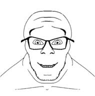 closed_mouth glasses looking_at_you mirrored smile soyjak stubble variant:feraljak // 1484x1500 // 244.2KB