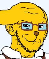 animal closed_mouth clothes dog ear glasses janny smile smug snout soyjak stubble subvariant:soyak_(smug) suspenders variant:soyak yellow_skin // 632x756 // 39.3KB