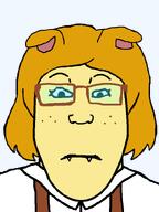 closed_mouth dog_ear fangs femjanny glasses pasty tan_skin variant:markiplier_soyjak // 600x800 // 16.6KB