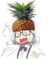 anime clothes food fruit glasses hair konpaku_youmu open_mouth pineapple stubble touhou variant:youmujak video_game // 606x751 // 502.8KB
