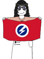 avengers beanie blush british_union_of_fascists brown_shirt clothes facism flag flag:british_union_of_fascists girl glasses hair hat holding_flag holding_object nentendo_switch soy soylent soylent_(cacao) variant:soytan video_game videogame videogames woman // 965x1287 // 133.5KB