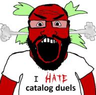 4chan angry anime arm balding beard catalog catalog_duel clothes fume glasses hair i_hate open_mouth red red_skin soyduel soyjak subvariant:science_lover text tshirt variant:markiplier_soyjak yotsoyba // 800x789 // 204.1KB