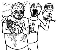 3soyjaks aids arm art artist:wauwboer baby black_and_white body_hair booger closed_mouth clothes couple crying drawfag drawing faggot flies gay glasses hand holding_object hugging meta:soytober meta:soytober2024 mutant open_mouth stinky stubble tranny transgender_flag transheart variant:bernd variant:shirtjak // 1112x980 // 387.3KB