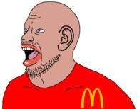 amerimutt angry clothes ear lips mcdonalds mutt mutt_lips open_mouth red_shirt soyjak stubble variant:crossjak // 1500x1200 // 91.2KB