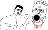 arm buff chud closed_mouth dead ear glasses god_of_war gore hair holding_object holding_severed_head open_mouth soyjak stubble subvariant:kratos_chudjak // 1597x1007 // 88.2KB