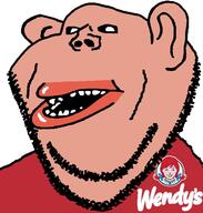 amerimutt bald brown_skin clothes fast_food female lips logo mutt red_shirt subvariant:impish_amerimutt teeth tshirt variant:impish_soyak_ears wendys // 598x628 // 117.5KB