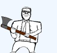 axe black_sclera closed_mouth clothes die_in_a_fire doctor dr_soyberg fanmade five_nights_at_cobson's full_body holding_axe holding_object looking_at_you necktie transparent_background variant:a24_slowburn_soyjak william_afton // 1609x1489 // 286.1KB