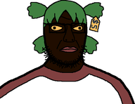4chan 4cuck anime closed_mouth clothes dark_skin glassed green_hair hair oc pricetag stubble tshirt variant:retard wig yellow_eyes yotsoyba // 539x415 // 9.4KB