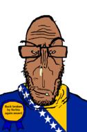 award booger bosnia brown_skin buck_breaking country countrywar crying european flag flag:bosnia_and_herzegovina glasses hair mucus mutt red_eyes serbia soyjak stubble subvariant:euromutt sweater text variant:markiplier_soyjak // 591x900 // 44.4KB