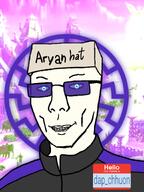 aryan blue_eyes dap_chhuon(user) glasses hello_my_name_is_(sticker) hyperborea name_tag purple serious serious_hat sonnenrad subvariant:chuzjak unbothered variant:chudjak variant:kuzjak white_skin // 1080x1440 // 1.0MB