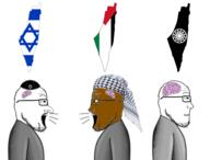big_brain brown_skin closed_mouth clothes country flag:israel flag:palestine glasses hat jewish_nose judaism keffiyeh kippah looking_to_the_left meme neutral open_mouth side_profile small_brain smile sonnenrad soyjak star_of_david stubble subvariant:neutralplier subvariant:sideplier variant:markiplier_soyjak // 2345x1787 // 1.6MB
