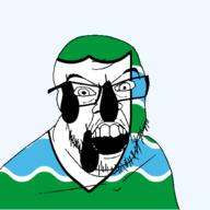 angry british england flag flag:worcestershire food fruit glasses hair looking_at_you mustache open_mouth pear soyjak stubble teeth united_kingdom variant:feraljak worcestershire // 1500x1500 // 171.3KB