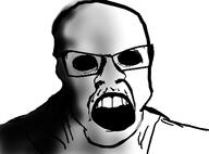 angry glasses grey_skin mustache ominous open_mouth redraw solid_eyes soyjak stubble variant:feraljak // 1416x1049 // 561.5KB