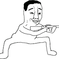 animated arm closed_mouth firearm full_body hair hand leg shooting smile soyjak variant:chudjak weapon // 570x537 // 35.6KB