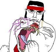 2soyjaks arm bloodshot_eyes buff choke_hold chud crooked_teeth dinosaur ear glasses hair hand headlock joshua_fireseed makeup mustache open_mouth painted_nails purple_hair shirtless soyjak strangling stubble subvariant:chudjak_front the_weak_should_fear_the_strong tongue tranny transgender_flag turok variant:chudjak variant:dinosaurjak // 499x461 // 51.6KB