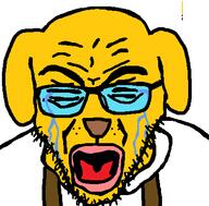 closed_eyes clothes crying dog ear glasses janny open_mouth overalls soyjak stubble variant:rupturejak // 423x416 // 12.6KB