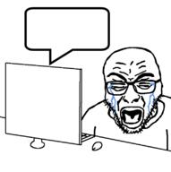 closed_eyes computer computer_mouse crying glasses open_mouth soyjak speech_bubble_empty stubble template variant:rupturejak // 797x800 // 112.5KB