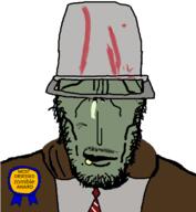 award blood bucket_hat clothes green_skin most_obsessed_faggot_award no_eyes plants_vs_zombies subvariant:euromutt suit variant:markiplier_soyjak zombie // 584x632 // 43.5KB