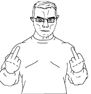 glasses hair middle_finger muscles shirts smug t-shirt variant:chudjak // 1079x1114 // 25.8KB