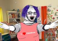 arm blush clothes crazed glasses hair hand hrt i_love irl_background makeup open_mouth pedophile purple_hair soyjak stubble subvariant:crazed_troonjak subvariant:soyak_(crazed) text tranny variant:soyak // 679x480 // 447.3KB