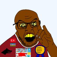 angry arab asia asian award azerbaijan bald black_skin brown_skin china crazed crimea crimean_tatar cyprus estonia europe finland flag:azerbaijan flag:crimean_tatar flag:estonia flag:finland flag:hungary flag:kazakhstan flag:mongolia flag:north_korea flag:northern_cyprus flag:south_korea flag:turkiye flag:turkmenistan flag:uzbekistan glasses hungary islam kazakhstan map meta:tagme mongol mongolia nigger north_korea northern_cyprus open_mouth south_korea soyjak star_and_crescent star_of_david stubble tengrism text transparent_background turan turkic turkiye turkmenistan tvrkaryan unibrow uzbekistan variant:feraljak wolf wolf_salute yellow_eyes yellow_sclera yellow_teeth // 1500x1500 // 252.4KB