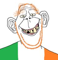 celtic eyebags flag:ireland ginger hair hooligan ireland open_mouth orange_stubble smile soyjak stubble teeth tired variant:britson yellow_teeth // 776x798 // 32.3KB