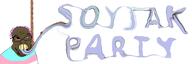 ack banner bloodshot_eyes brown_skin brown_troonjak distorted flag:transgender_pride_flag glasses rope soyjak_party stubble teeth text tongue tranny variant:feraljak white_background yellow_teeth // 1710x570 // 388.3KB