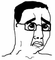 closed_mouth emoticon glasses hair looking_up pleading puppy_eyes sad soyjak variant:chudjak // 489x533 // 78.3KB