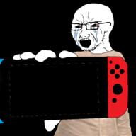 bloodshot_eyes crying glasses hand holding_object nintendo nintendo_switch open_mouth soyjak stubble template variant:soyak video_game // 701x701 // 157.1KB