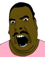 angry artist:romanian_schizo brown_eyes brown_skin clothes ear fat hair mustache open_mouth orlin soyjak variant:cobson // 732x927 // 19.4KB